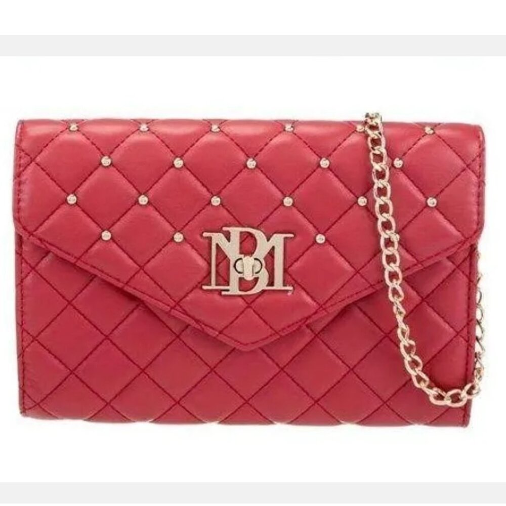NWT Badgley Mischka Beautiful Red Quilted Crossbody Bag w Gold Accents